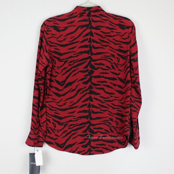 NEW Saint Laurent Red Zebra Silk Blouse– Statement Top for Work Events & GNO - Picture 4 of 15